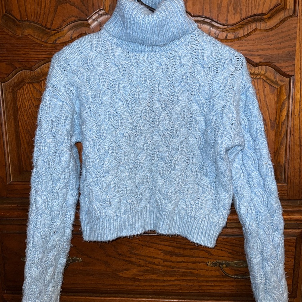 Jessica Simpson Sky Blue Cable Knit Turtleneck Sweater